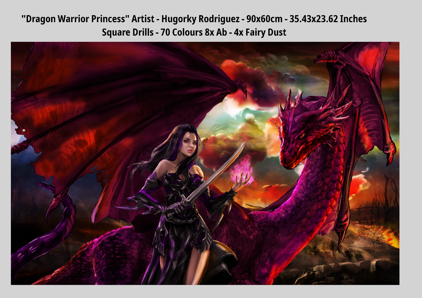 Dragonlings Fantasy Sparkills, handgerendertes Diamant-Kunstgemälde, 95 x 52,8 cm (37,4 x 20,79 Zoll).