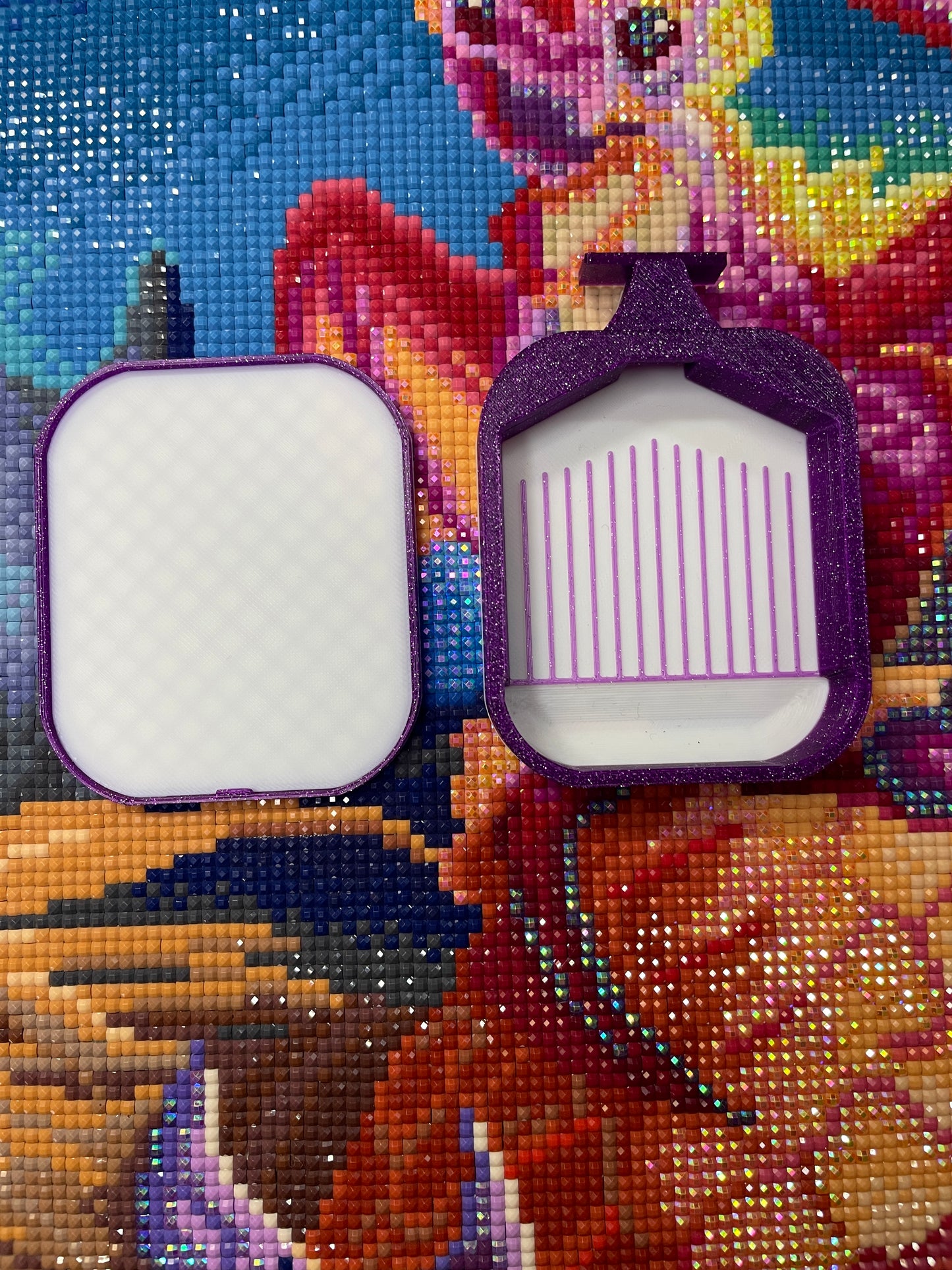 Deluxe 2 Phoenix small diamond painting tray in purple and white, shown on colorful background, ideal for compact crafting.