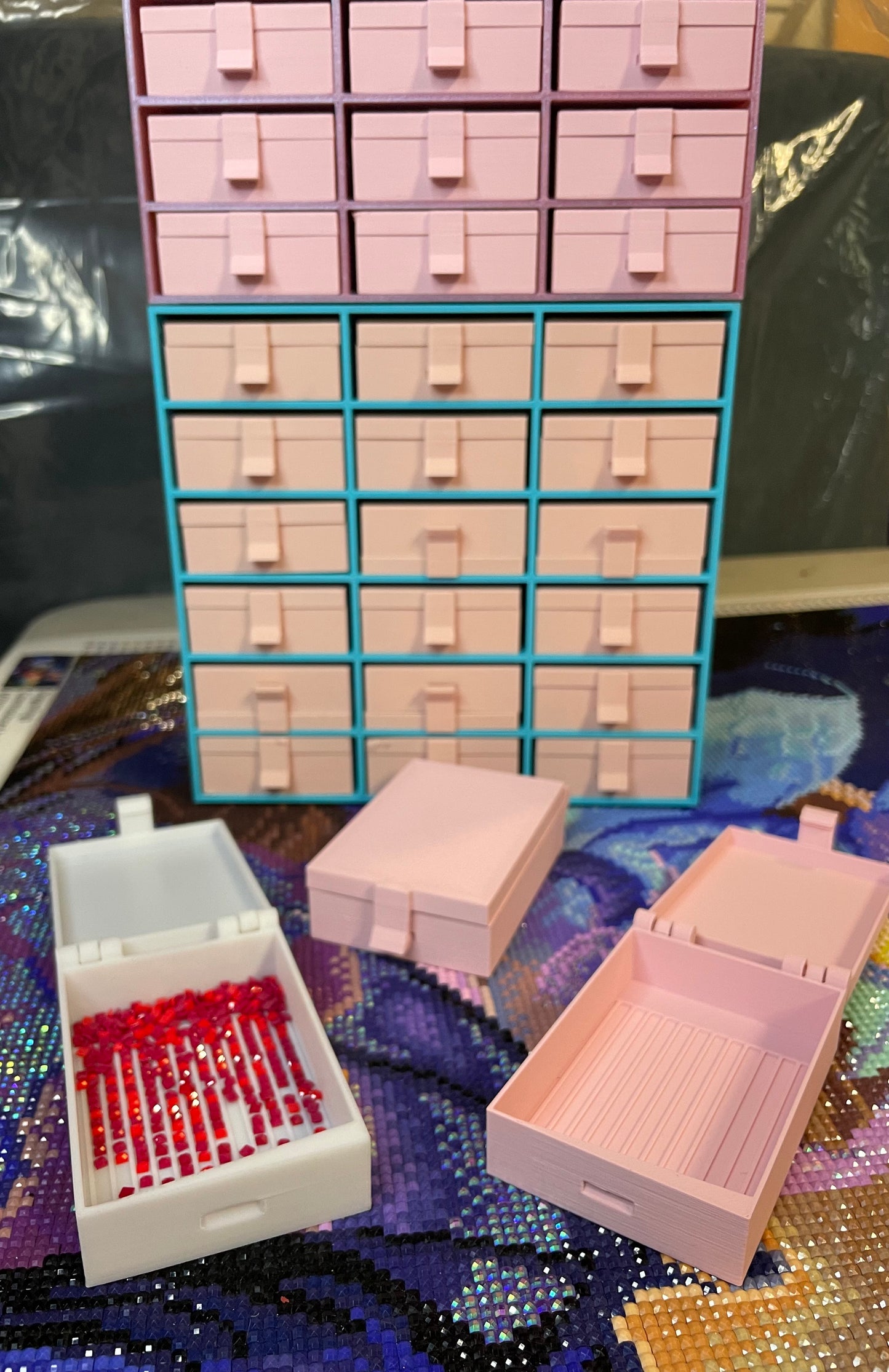 Flippas Diamond Art Drill Container Tray Storage System With 18 Hinged Clip Trays and Stackable Storage!
