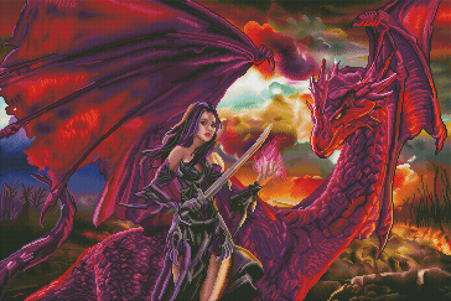 Dragonlings Fantasy Sparkills, handgerendertes Diamant-Kunstgemälde, 95 x 52,8 cm (37,4 x 20,79 Zoll).