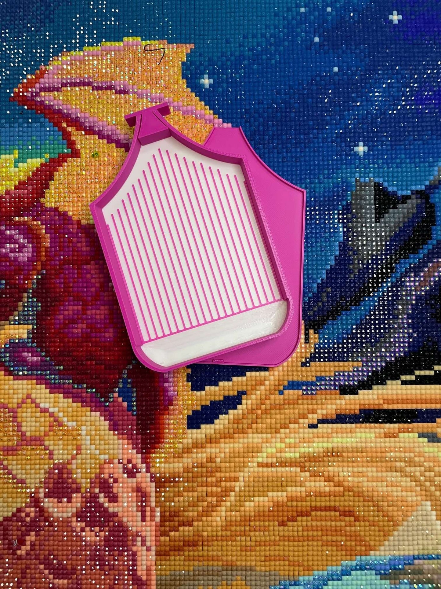 Pink Dragonling Tray with white base on colorful diamond art background