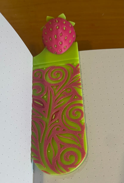 Strawberry 3D Printed Bookmark, Cute and Colorful Fruit Design for Marking Pages, Perfect Reader Gift