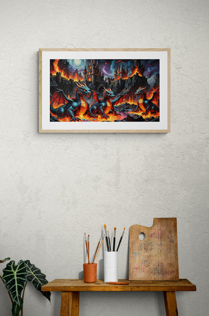 Dragonlings Fantasy Sparkills Peinture d'art diamant rendue à la main 95x52.8cm 37.4x20.79 pouces