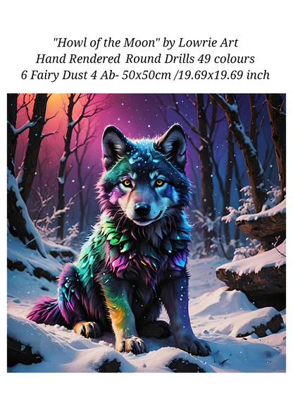 Howl Of the Moon Fantasy Sparkills Hand Rendered Round Drill Diamond Art Painting 50x50cm 19.69x19.69 inch