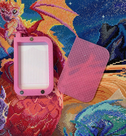 Pink Magnetsaurus Magnetic Lid diamond art tray on colorful canvas background