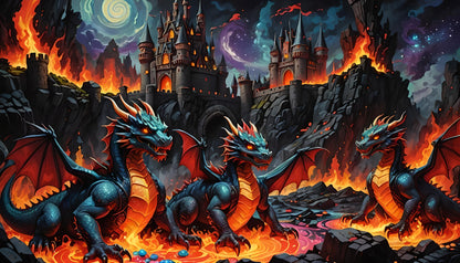 Dragonlings Fantasy Sparkills Peinture d'art diamant rendue à la main 95x52.8cm 37.4x20.79 pouces